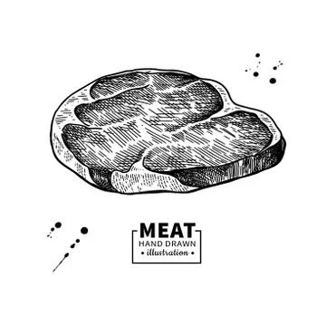 Meat seamless pattern. Hand drawn vector illustration. Food menu  background. Sketch illustration. Engraved style. Stock Vector