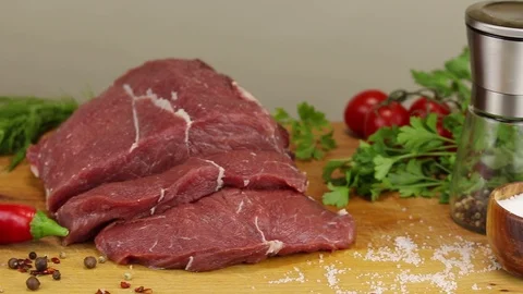 Raw beef steaks Stock Footage 122205447