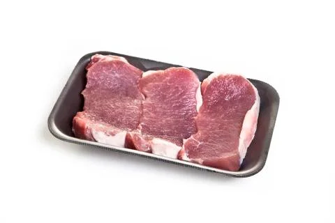 Raw beef steaks in the packageisolated on white background Stock Photos