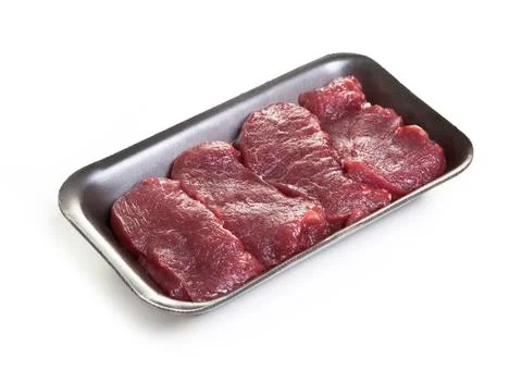 Raw beef steaks in the packageisolated on white background Stock Photos