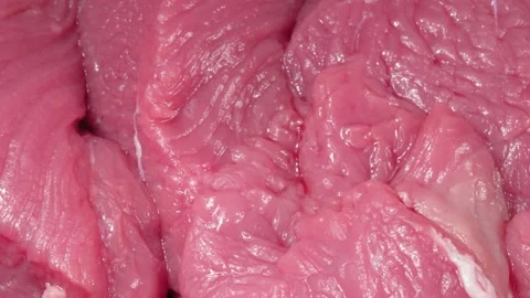 Raw beef tenderloin close up. 4K video. Super macro. Stockbeeldmateriaal 140817314