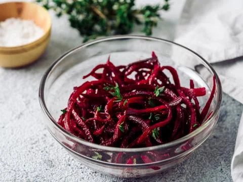Raw beetroot noodles or beet spaghetti 스톡 사진