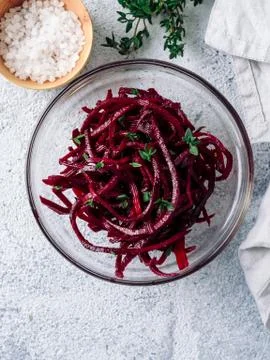Raw beetroot noodles or beet spaghetti salad 스톡 사진