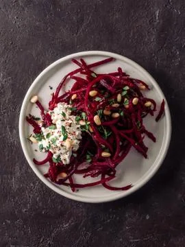 Raw beetroot noodles or beet spaghetti salad 스톡 사진