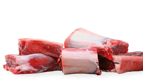 Raw bone in cuts of meat bone marrow of animals as food. yellow marrow cont.. Stock Photos