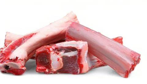 Raw bone in cuts of meat bone marrow of animals as food. yellow marrow cont.. Stock Photos