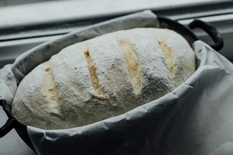 Raw bread dough in the mold ready for baking Stock Photos