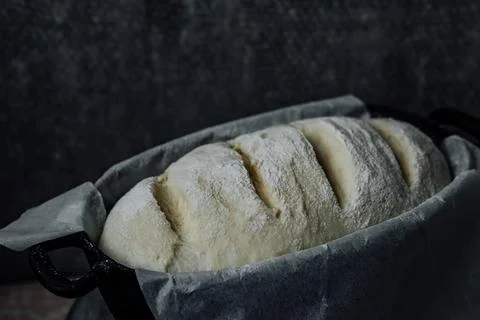 Raw bread dough in the mold ready for baking Stock Photos