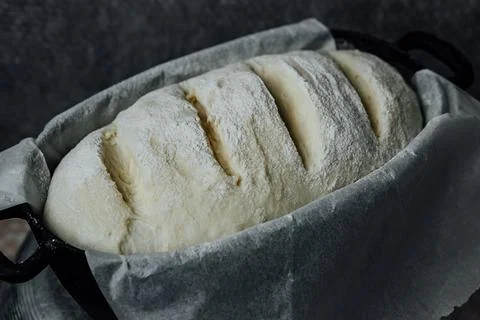 Raw bread dough in the mold ready for baking Stock Photos