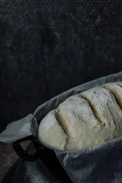 Raw bread dough in the mold ready for baking Stock Photos