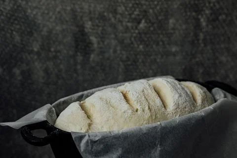 Raw bread dough in the mold ready for baking Stock Photos