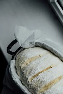 Raw bread dough in the mold ready for baking Stock Photos