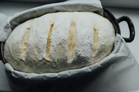 Raw bread dough in the mold ready for baking Stock Photos