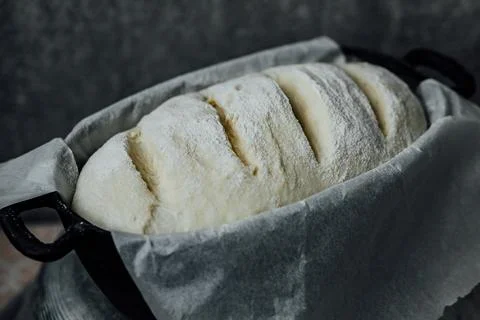Raw bread dough in the mold ready for baking Stock Photos
