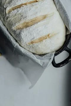 Raw bread dough in the mold ready for baking Stock Photos