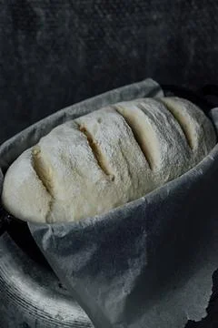 Raw bread dough in the mold ready for baking Stock Photos