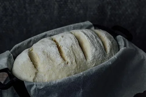 Raw bread dough in the mold ready for baking Stock Photos