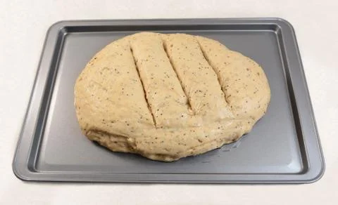 Raw bread dough ready for the oven Stock Photos