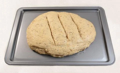 Raw bread dough ready for the oven Stock Photos