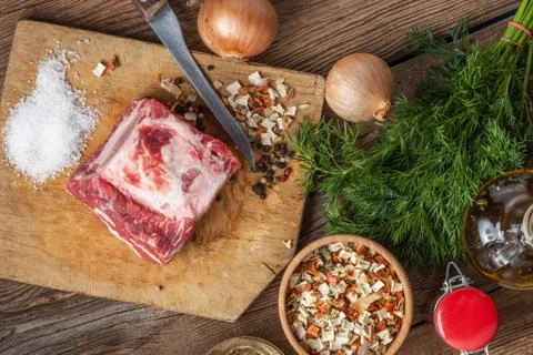 Raw brisket with bone. Stock Photos