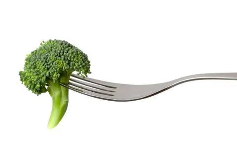 Raw broccoli on a fork Foto stock