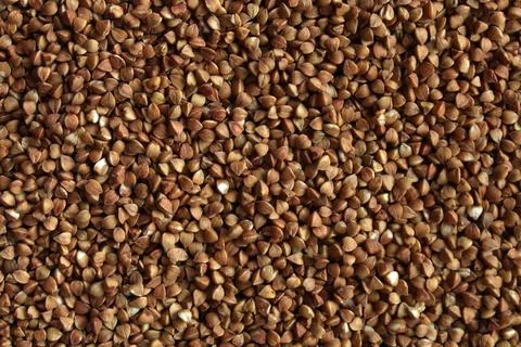 Raw buckwheat grains macro texture top view Stock Photos