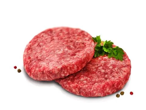 Raw burger patty. Stack of fresh raw burger patty or ground beef meat burger  Foto stock