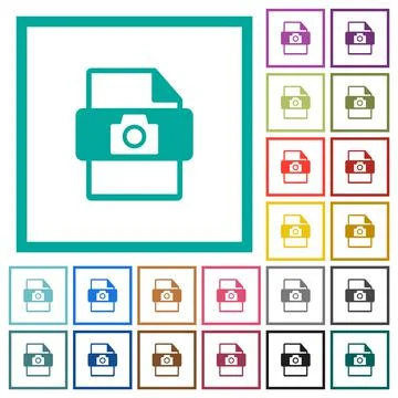 Raw camera file type flat color icons with quadrant frames Stock Illustration