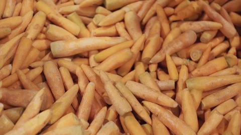 Raw Carrots in a vegetable processing plant. Modern plant for carrot processing Stock Footage 129264821