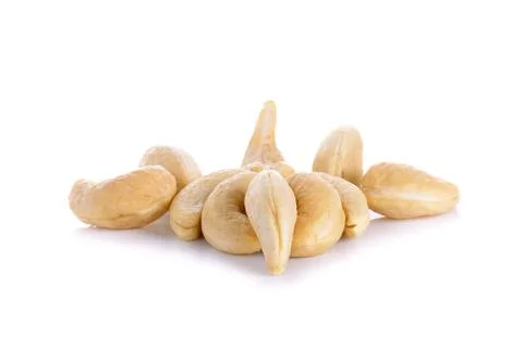 Raw cashew nuts isolated on the white background Stock Photos
