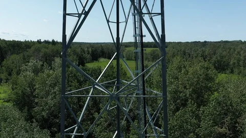 RAW cell tower climb inspection drone shot DLOGM Stock Footage 113894331