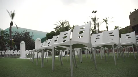 Raw of chairs for wedding canopy Stock Footage 58632230