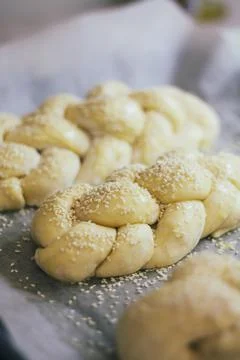 Raw Challah braided bread Stock Photos