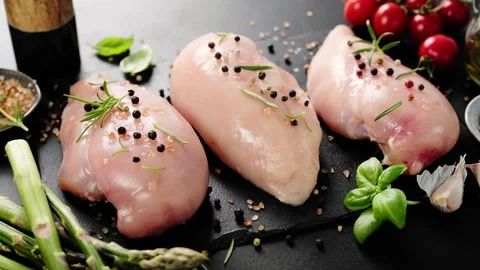 Raw chicken breasts. Chicken or turkey meat fillet, stock video 4k Stock Footage 253123434