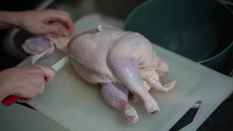 Raw chicken. Cutting raw chicken. Wing cutting. Video stock 271573843