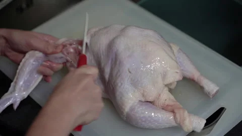 Raw chicken. Cutting raw chicken. Wing cutting. Stock Footage 271582804