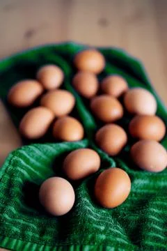 Raw chicken eggs on table Stock Photos