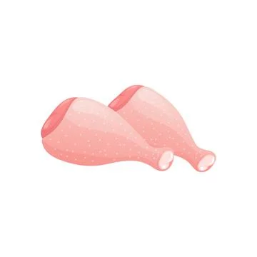 Raw chicken legs in flat design. Uncooked broiler poultry meat on bones. Vect Stock Illustration