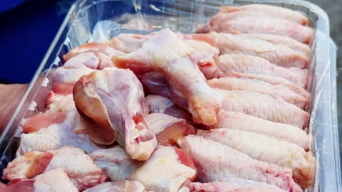 Raw Chicken Wings Arranged In Tray For Cooking Stock Footage 346648803