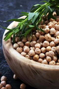 Raw Chickpeas on a bowl. Chickpeas is nutritious food. Healthy and vegetarian Stock Photos