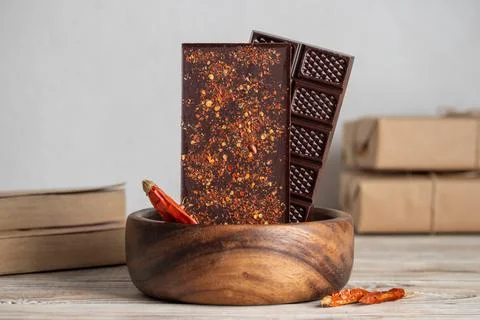 Raw chocolate with chilli pepper Foto stock
