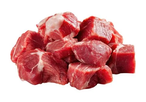 Raw chunks of red meat on a white background Stock Photos
