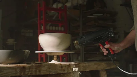 Raw Clay Pot Is Dried On Rotating Disk Stock Footage 156452408