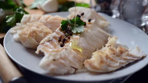 Raw codfish fillet Stock Footage 82489437