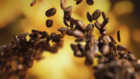 Raw coffee beans flying on the fire Video stock 123610054