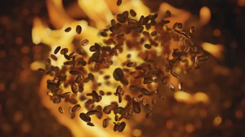 Raw coffee beans flying on the fire Stock Footage 123610113