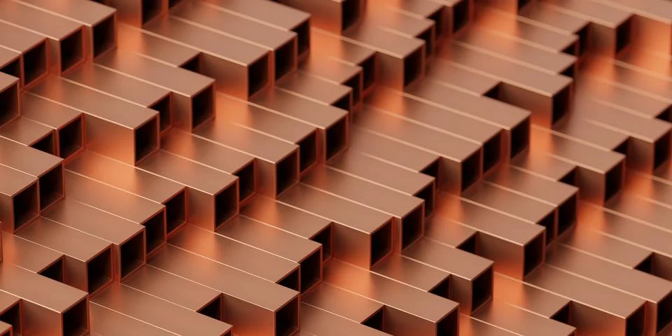 Raw copper square profiles stack, construction or manufacturing materials c.. Stock Illustration