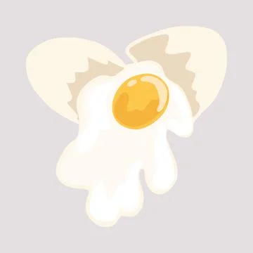 Raw cracked egg in cartoon flat style. Vector Illustration of fresh chicken e Stock Illustration