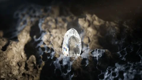 Raw crystal or diamond on the rocks in a dark cave. Shiny rough uncut gem. Stock-Footage 219515270