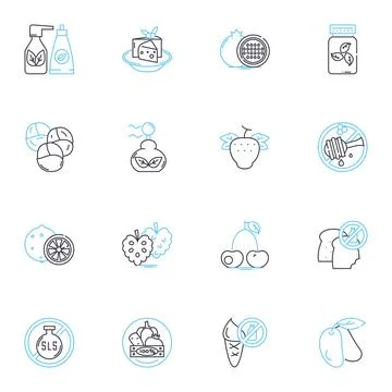 Raw cuisine linear icons set. Vegetarian, Vegan, Uncooked, Organic, Wholefoods Stock Illustration